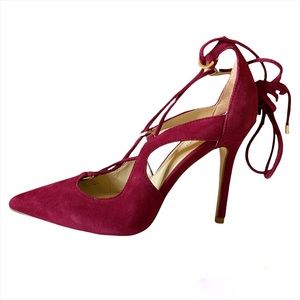 Stiletto Heels Pumps Suede Wine Lace Up Women Size 6